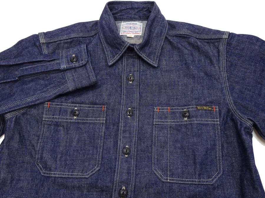 TOYS McCOY Denim Shirt Men's Casual Long Sleeve Plain 10.5 oz Indigo Denim Work Shirt TMS2406