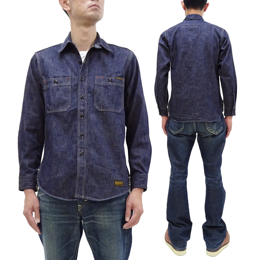 TOYS McCOY Denim Shirt Men's Casual Long Sleeve Plain 10.5 oz Indigo Denim Work Shirt TMS2406