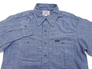 TOYS McCOY Chambray Shirt - Steve McQueen Edition, Men's Long Sleeve U.S. Navy Utility Work Shirt TMS2407 Blue