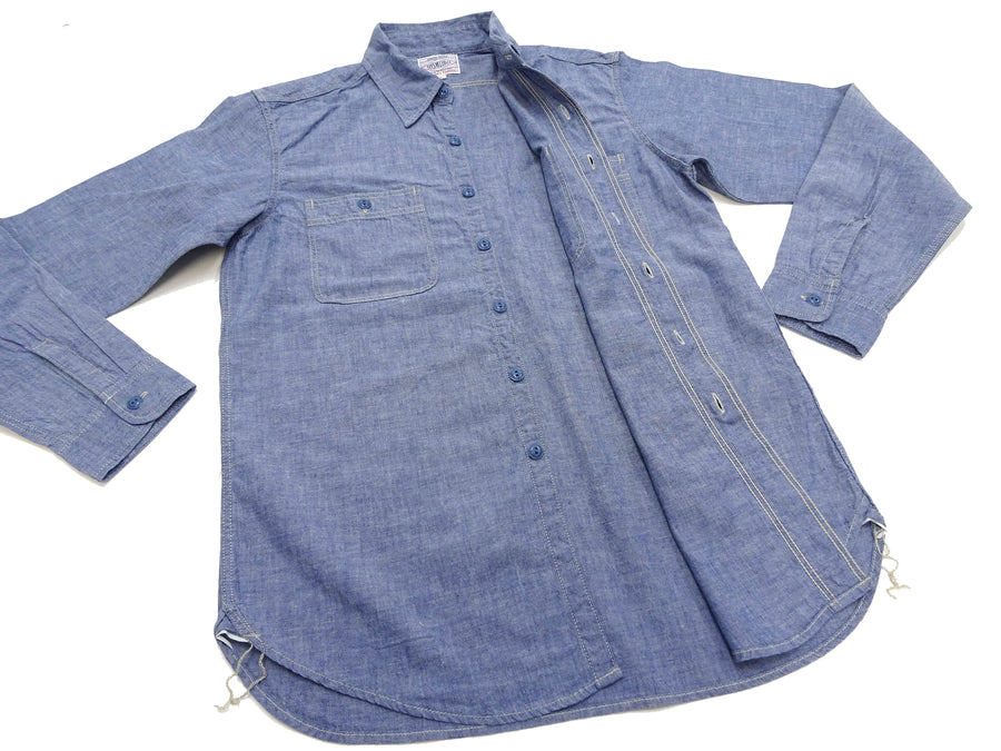 TOYS McCOY Blue Chambray Shirt Men's Steve McQueen Long Sleeve Button Up Work Shirt TMS2407