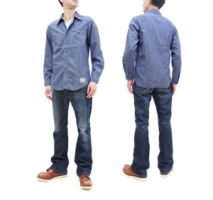 TOYS McCOY Chambray Shirt - Steve McQueen Edition, Men's Long Sleeve U.S. Navy Utility Work Shirt TMS2407 Blue