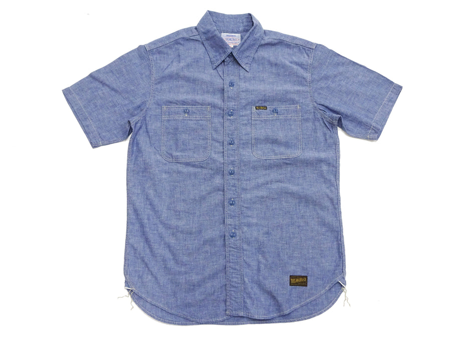 TOYS McCOY Men's Short-Sleeve Blue Chambray Shirt - Classic U.S. Navy Utility Shirt Style Work Shirt TMS2507