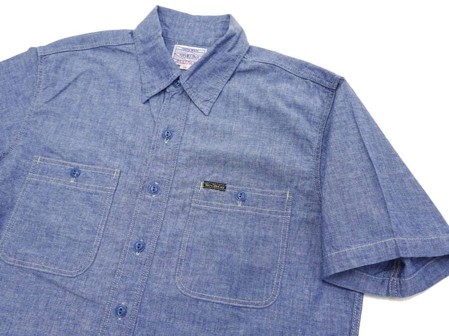 TOYS McCOY Men's Short-Sleeve Blue Chambray Shirt - Classic U.S. Navy Utility Shirt Style Work Shirt TMS2507