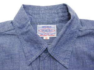 TOYS McCOY Men's Short-Sleeve Blue Chambray Shirt - Classic U.S. Navy Utility Shirt Style Work Shirt TMS2507