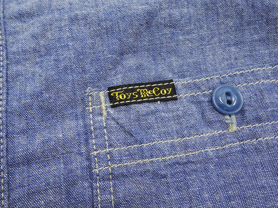 TOYS McCOY Men's Short-Sleeve Blue Chambray Shirt - Classic U.S. Navy Utility Shirt Style Work Shirt TMS2507
