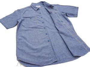 TOYS McCOY Men's Short-Sleeve Blue Chambray Shirt - Classic U.S. Navy Utility Shirt Style Work Shirt TMS2507