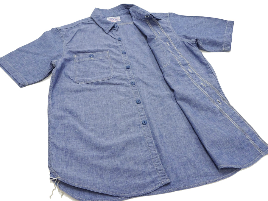 TOYS McCOY Men's Short-Sleeve Blue Chambray Shirt - Classic U.S. Navy Utility Shirt Style Work Shirt TMS2507