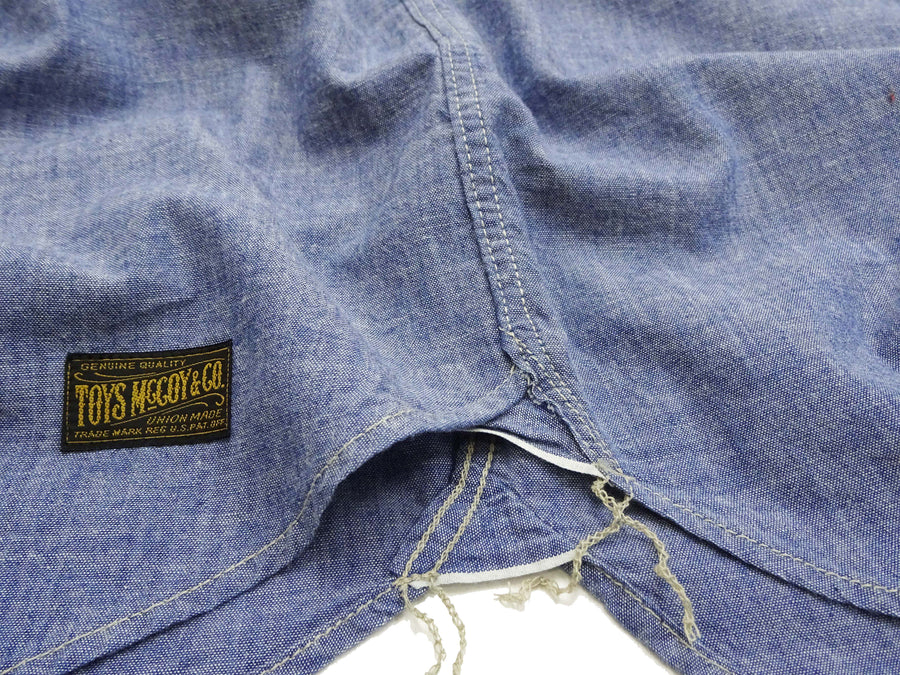 TOYS McCOY Men's Short-Sleeve Blue Chambray Shirt - Classic U.S. Navy Utility Shirt Style Work Shirt TMS2507