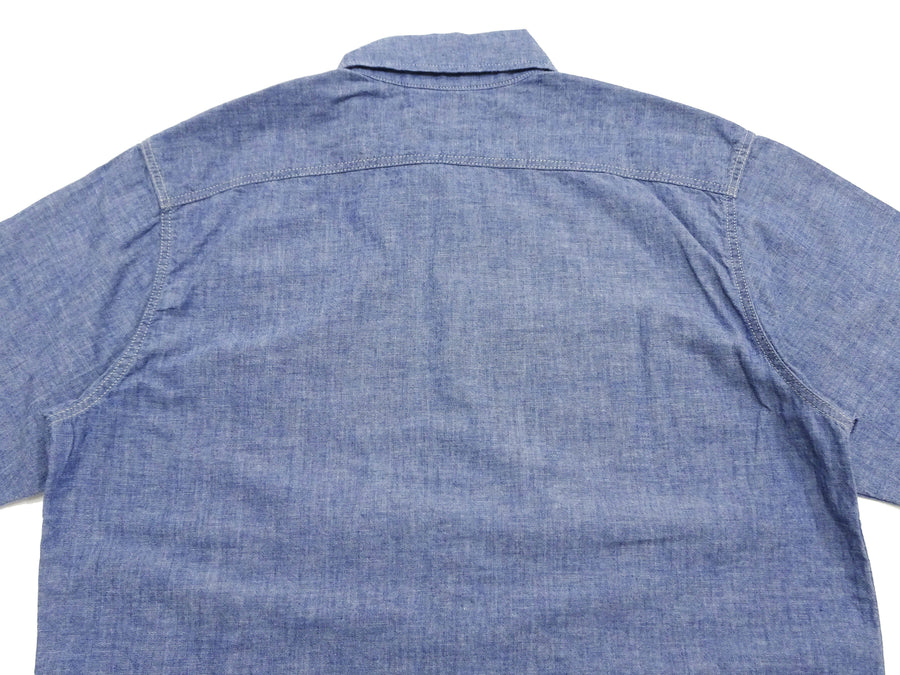 TOYS McCOY Men's Short-Sleeve Blue Chambray Shirt - Classic U.S. Navy Utility Shirt Style Work Shirt TMS2507