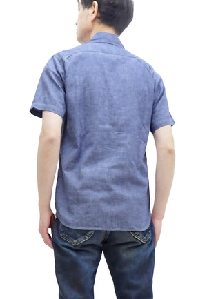 TOYS McCOY Men's Short-Sleeve Blue Chambray Shirt - Classic U.S. Navy Utility Shirt Style Work Shirt TMS2507