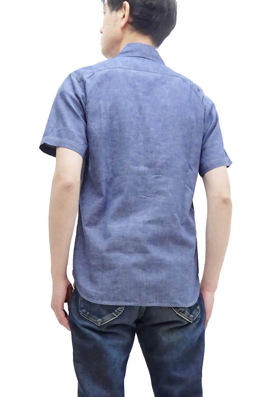 TOYS McCOY Men's Short-Sleeve Blue Chambray Shirt - Classic U.S. Navy Utility Shirt Style Work Shirt TMS2507