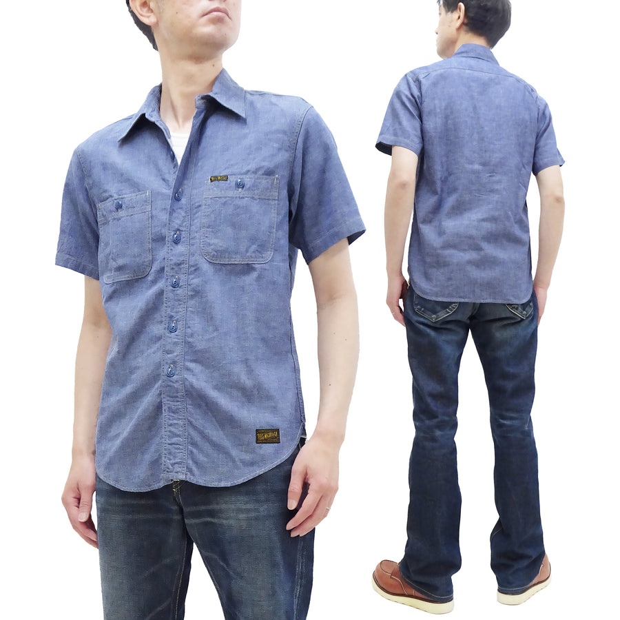 TOYS McCOY Men's Short-Sleeve Blue Chambray Shirt - Classic U.S. Navy Utility Shirt Style Work Shirt TMS2507