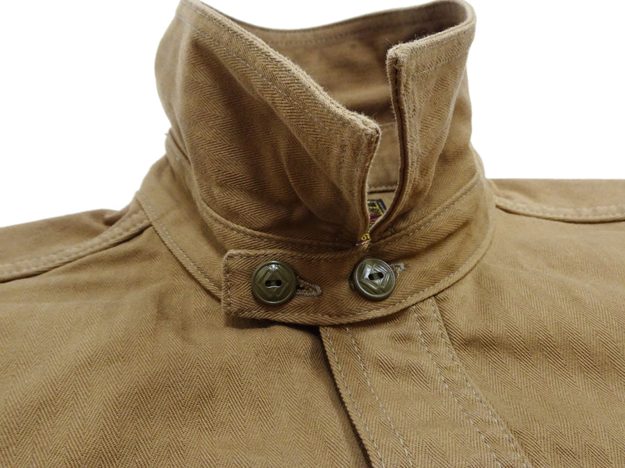 TOYS McCOY Men's Long-Sleeve Solid-Color Work Shirt - Vintage-Inspired Heavyweight Cotton Herringbone Twill (HBT), Made in Japan (TMS2508 041 Khaki Brown)