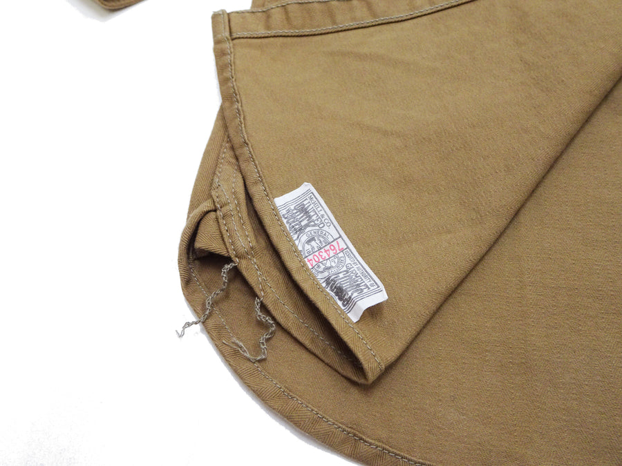 TOYS McCOY Men's Long-Sleeve Solid-Color Work Shirt - Vintage-Inspired Heavyweight Cotton Herringbone Twill (HBT), Made in Japan (TMS2508 041 Khaki Brown)