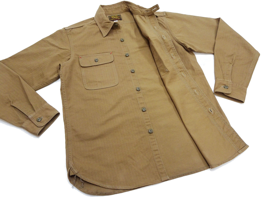 TOYS McCOY Men's Long-Sleeve Solid-Color Work Shirt - Vintage-Inspired Heavyweight Cotton Herringbone Twill (HBT), Made in Japan (TMS2508 041 Khaki Brown)