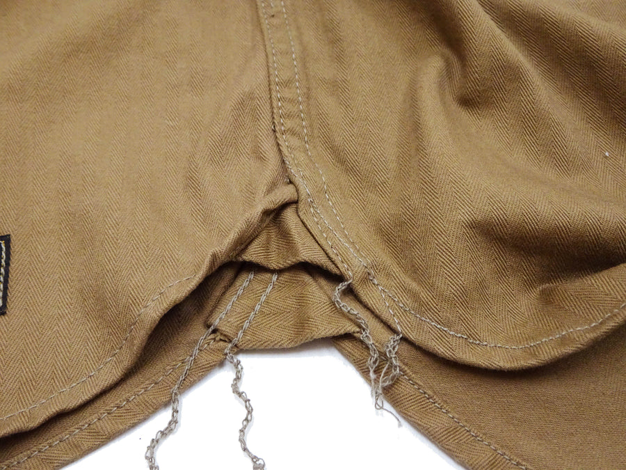 TOYS McCOY Men's Long-Sleeve Solid-Color Work Shirt - Vintage-Inspired Heavyweight Cotton Herringbone Twill (HBT), Made in Japan (TMS2508 041 Khaki Brown)