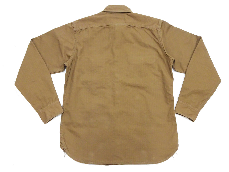 TOYS McCOY Men's Long-Sleeve Solid-Color Work Shirt - Vintage-Inspired Heavyweight Cotton Herringbone Twill (HBT), Made in Japan (TMS2508 041 Khaki Brown)