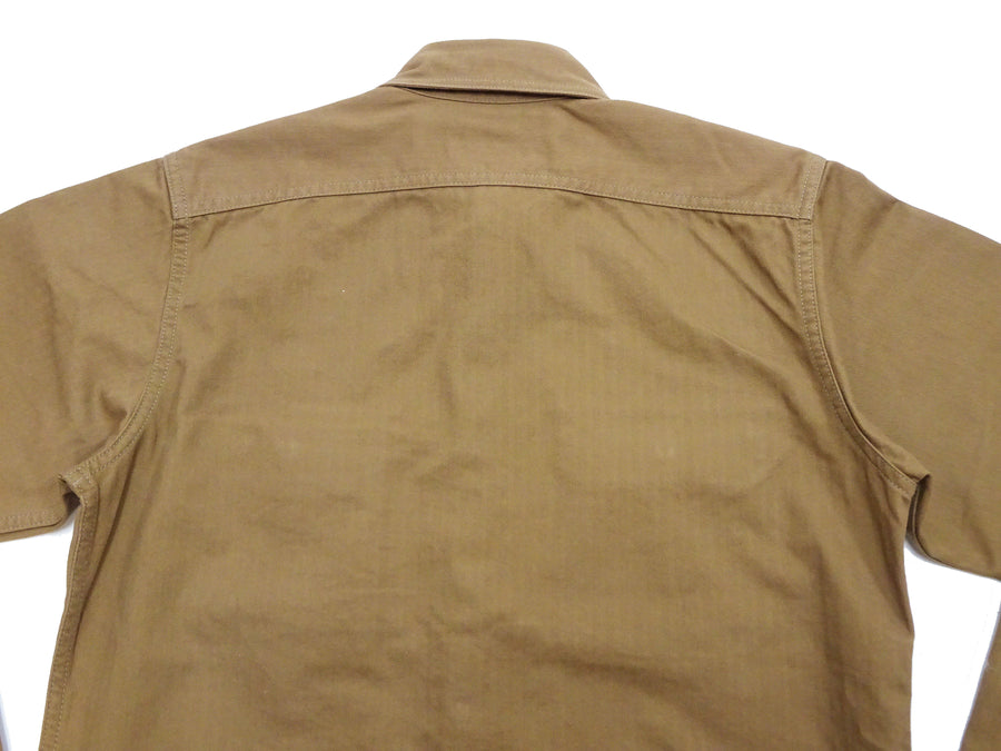 TOYS McCOY Men's Long-Sleeve Solid-Color Work Shirt - Vintage-Inspired Heavyweight Cotton Herringbone Twill (HBT), Made in Japan (TMS2508 041 Khaki Brown)
