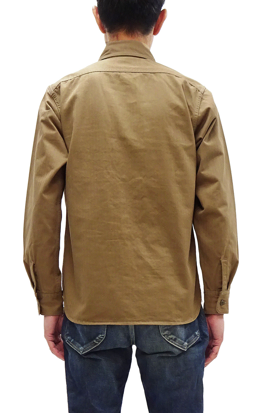 TOYS McCOY Men's Long-Sleeve Solid-Color Work Shirt - Vintage-Inspired Heavyweight Cotton Herringbone Twill (HBT), Made in Japan (TMS2508 041 Khaki Brown)