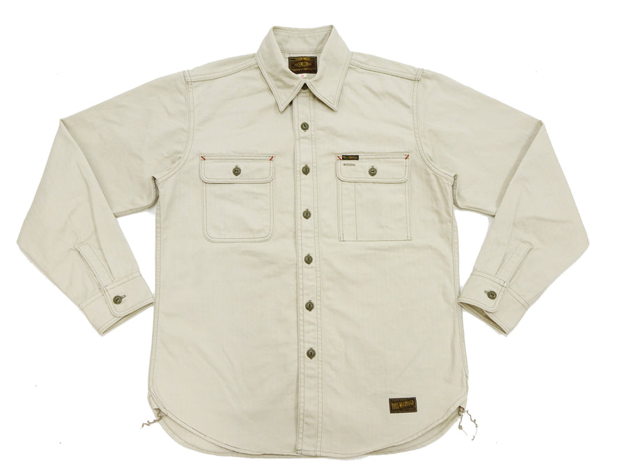 TOYS McCOY Men's Long-Sleeve Solid-Color Work Shirt - Vintage-Inspired Heavyweight Cotton Herringbone Twill (HBT), Made in Japan (TMS2508 040 Ivory)