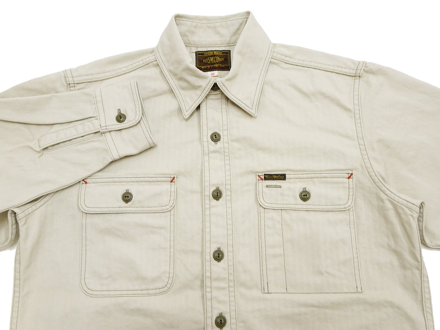 TOYS McCOY Men's Long-Sleeve Solid-Color Work Shirt - Vintage-Inspired Heavyweight Cotton Herringbone Twill (HBT), Made in Japan (TMS2508 040 Ivory)