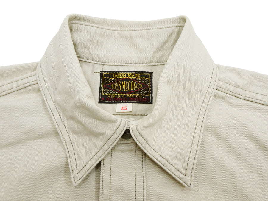 TOYS McCOY Men's Long-Sleeve Solid-Color Work Shirt - Vintage-Inspired Heavyweight Cotton Herringbone Twill (HBT), Made in Japan (TMS2508 040 Ivory)