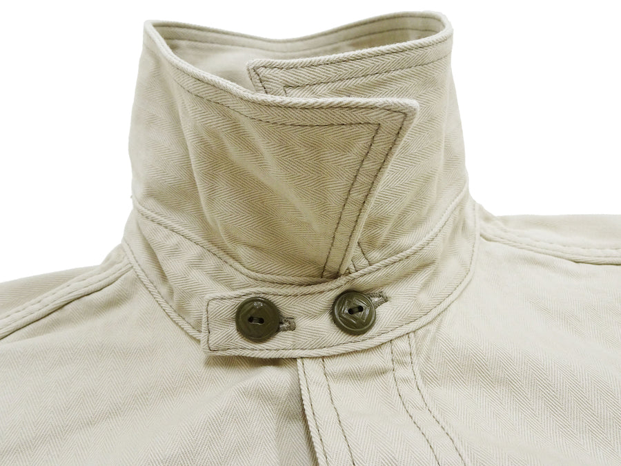 TOYS McCOY Men's Long-Sleeve Solid-Color Work Shirt - Vintage-Inspired Heavyweight Cotton Herringbone Twill (HBT), Made in Japan (TMS2508 040 Ivory)