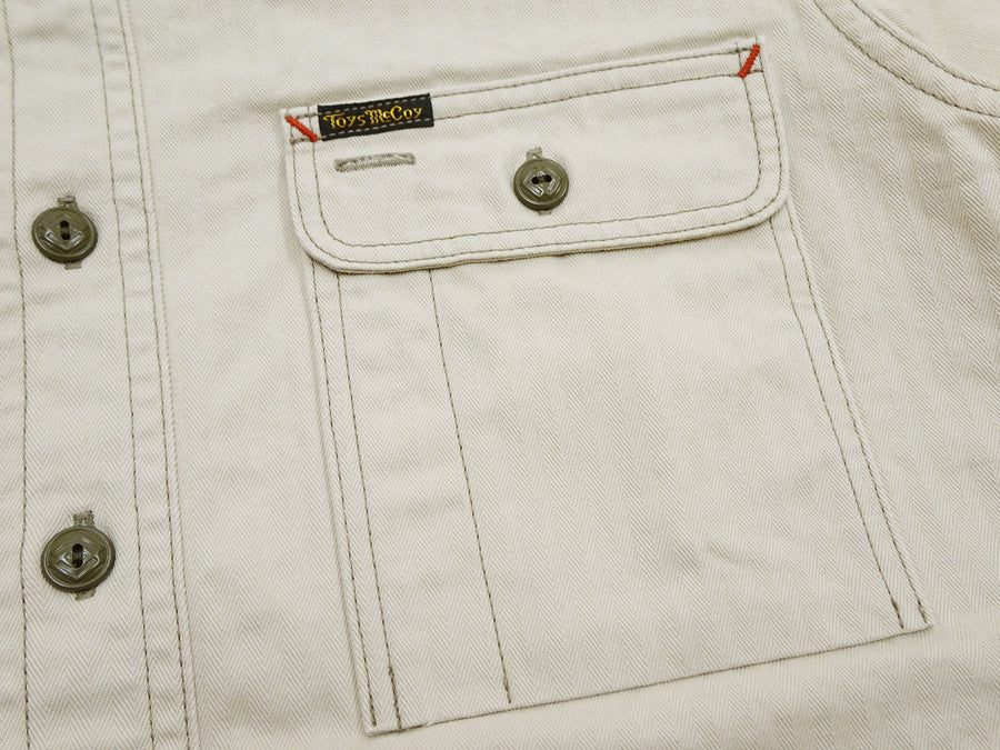 TOYS McCOY Men's Long-Sleeve Solid-Color Work Shirt - Vintage-Inspired Heavyweight Cotton Herringbone Twill (HBT), Made in Japan (TMS2508 040 Ivory)