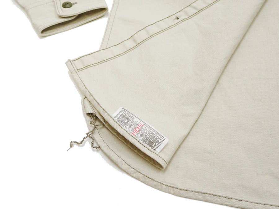TOYS McCOY Men's Long-Sleeve Solid-Color Work Shirt - Vintage-Inspired Heavyweight Cotton Herringbone Twill (HBT), Made in Japan (TMS2508 040 Ivory)