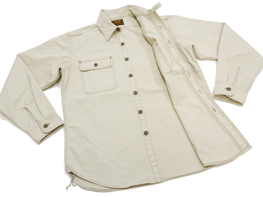 TOYS McCOY Men's Long-Sleeve Solid-Color Work Shirt - Vintage-Inspired Heavyweight Cotton Herringbone Twill (HBT), Made in Japan (TMS2508 040 Ivory)