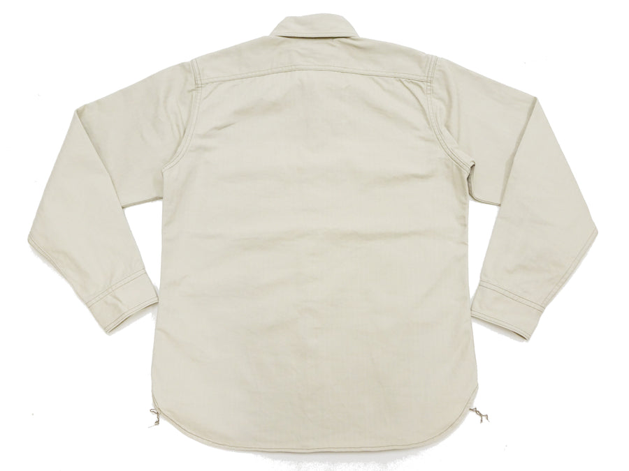 TOYS McCOY Men's Long-Sleeve Solid-Color Work Shirt - Vintage-Inspired Heavyweight Cotton Herringbone Twill (HBT), Made in Japan (TMS2508 040 Ivory)