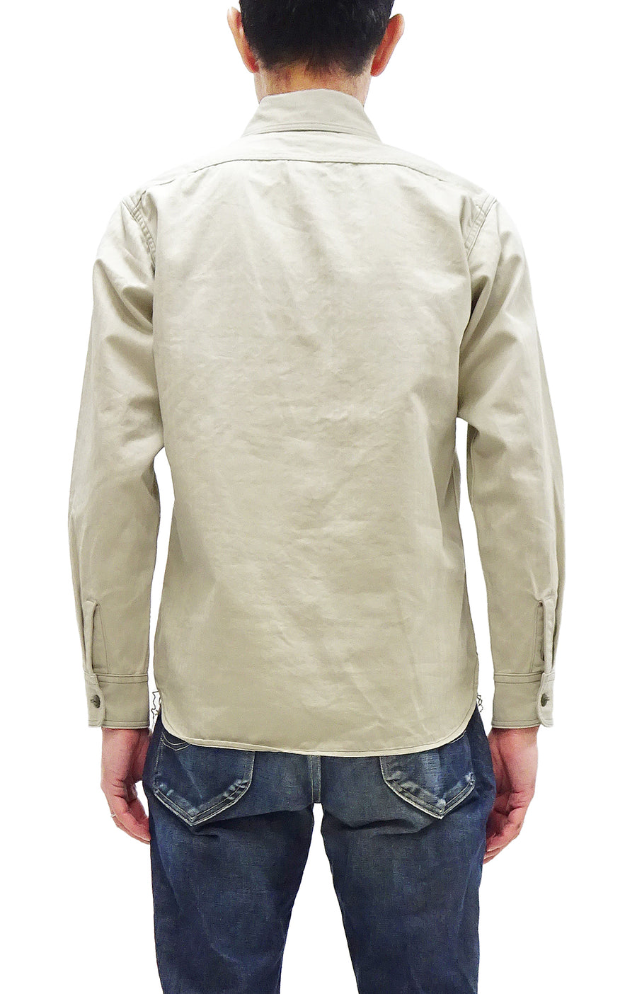 TOYS McCOY Men's Long-Sleeve Solid-Color Work Shirt - Vintage-Inspired Heavyweight Cotton Herringbone Twill (HBT), Made in Japan (TMS2508 040 Ivory)