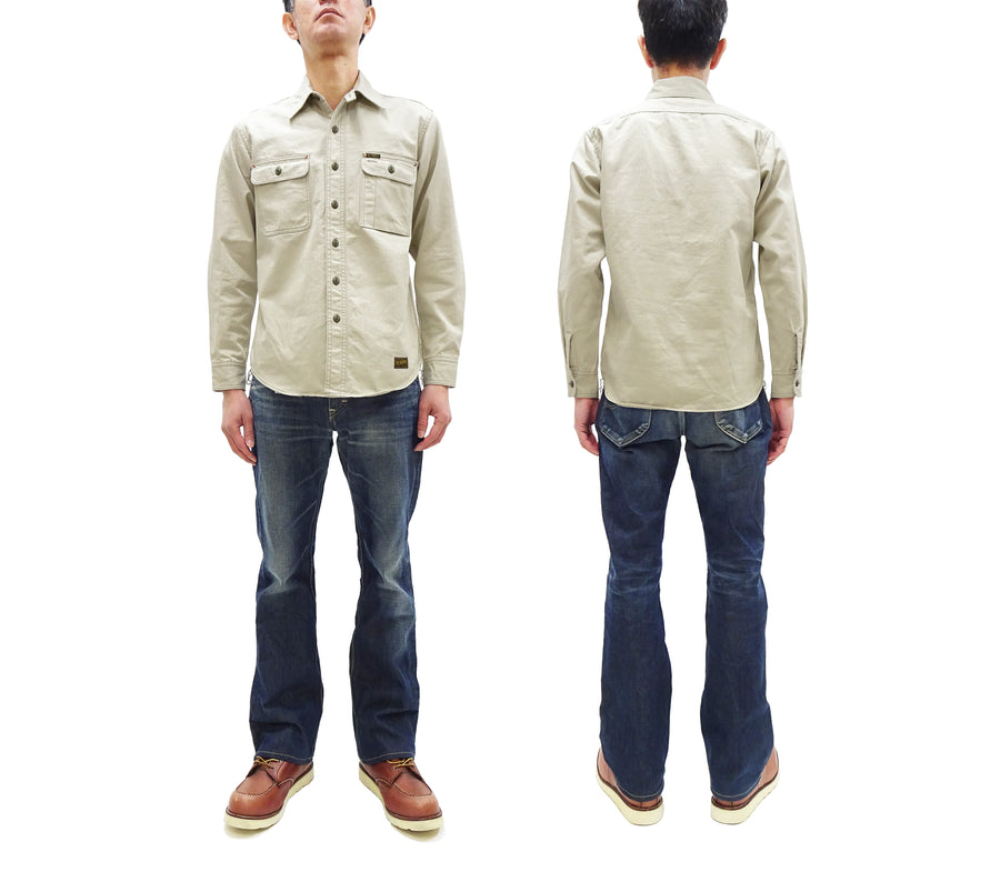 TOYS McCOY Men's Long-Sleeve Solid-Color Work Shirt - Vintage-Inspired Heavyweight Cotton Herringbone Twill (HBT), Made in Japan (TMS2508 040 Ivory)