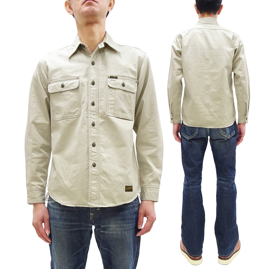 TOYS McCOY Men's Long-Sleeve Solid-Color Work Shirt - Vintage-Inspired Heavyweight Cotton Herringbone Twill (HBT), Made in Japan (TMS2508 040 Ivory)