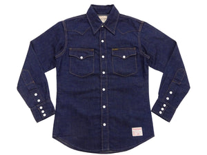TOYS McCOY Men's Long Sleeve Denim Western Shirt, Steve McQueen "Nevada Smith" Inspired, 8 oz One-Wash Deep Indigo, Snap-Front, Made in Japan (TMS2601)