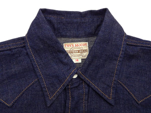 TOYS McCOY Men's Long Sleeve Denim Western Shirt, Steve McQueen "Nevada Smith" Inspired, 8 oz One-Wash Deep Indigo, Snap-Front, Made in Japan (TMS2601)
