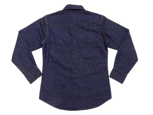 TOYS McCOY Men's Long Sleeve Denim Western Shirt, Steve McQueen "Nevada Smith" Inspired, 8 oz One-Wash Deep Indigo, Snap-Front, Made in Japan (TMS2601)
