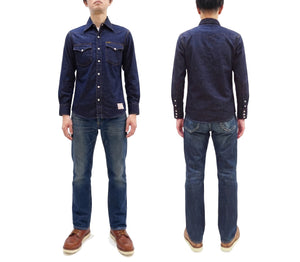 TOYS McCOY Men's Long Sleeve Denim Western Shirt, Steve McQueen "Nevada Smith" Inspired, 8 oz One-Wash Deep Indigo, Snap-Front, Made in Japan (TMS2601)