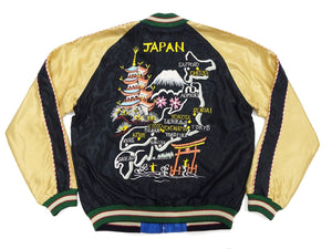 Tailor Toyo Sukajan Jacket Men's Japanese Souvenir Jacket Japan Map x Gold Dragon Embroidery TT15542 TT15542-119 Black x Blue