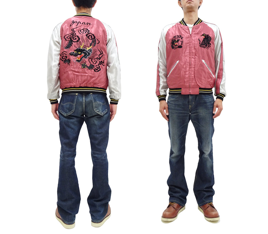 Tailor Toyo Sukajan Jacket Men's Japanese Souvenir Jacket Japan Roaring Tiger x Black Dragon Embroidery TT15542 TT15542-125 Blue x Pink