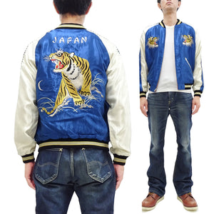 Tailor Toyo Sukajan Jacket Men's Japanese Souvenir Jacket Japan Roaring Tiger x Black Dragon Embroidery TT15542 TT15542-125 Blue x Pink