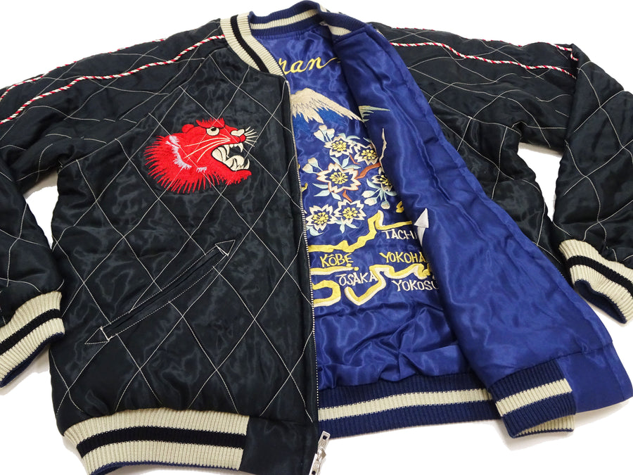 Tailor Toyo Japanese Souvenir Jacket TT15543 Men's Casual Acetate Quilted Sukajan Red Tiger x Japan Map TT15543-119