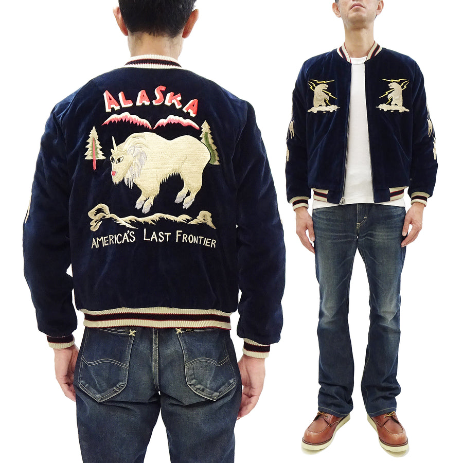 Tailor Toyo Jacket TT15544 Men's Reversible Embroidered Japanese Souvenir Jacket with Velvet and Quilted Satin TT15544-128 Alaska Navy-Blue