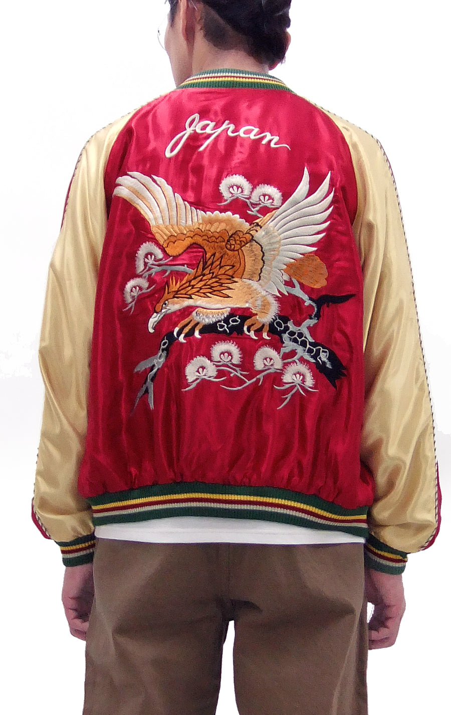 Tailor Toyo Sukajan Jacket TT15790 - Men's Satin Reversible Embroidered Japanese Souvenir Jacket - TT15790-170 Eagle x Blue Tiger Wine x Silver