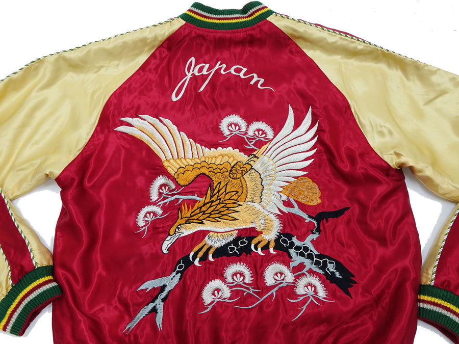 Tailor Toyo Sukajan Jacket TT15790 - Men's Satin Reversible Embroidered Japanese Souvenir Jacket - TT15790-170 Eagle x Blue Tiger Wine x Silver
