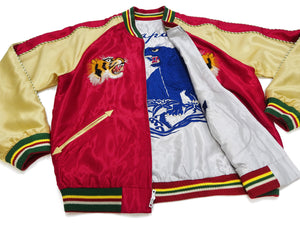 Tailor Toyo Sukajan Jacket TT15790 - Men's Satin Reversible Embroidered Japanese Souvenir Jacket - TT15790-170 Eagle x Blue Tiger Wine x Silver