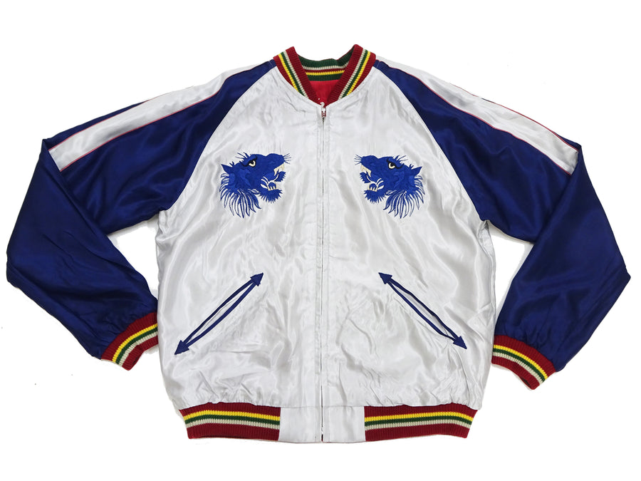 Tailor Toyo Sukajan Jacket TT15790 - Men's Satin Reversible Embroidered Japanese Souvenir Jacket - TT15790-170 Eagle x Blue Tiger Wine x Silver