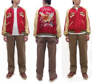 Tailor Toyo Sukajan Jacket TT15790 - Men's Satin Reversible Embroidered Japanese Souvenir Jacket - TT15790-170 Eagle x Blue Tiger Wine x Silver