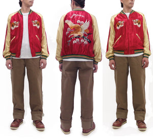 Tailor Toyo Sukajan Jacket TT15790 - Men's Satin Reversible Embroidered Japanese Souvenir Jacket - TT15790-170 Eagle x Blue Tiger Wine x Silver