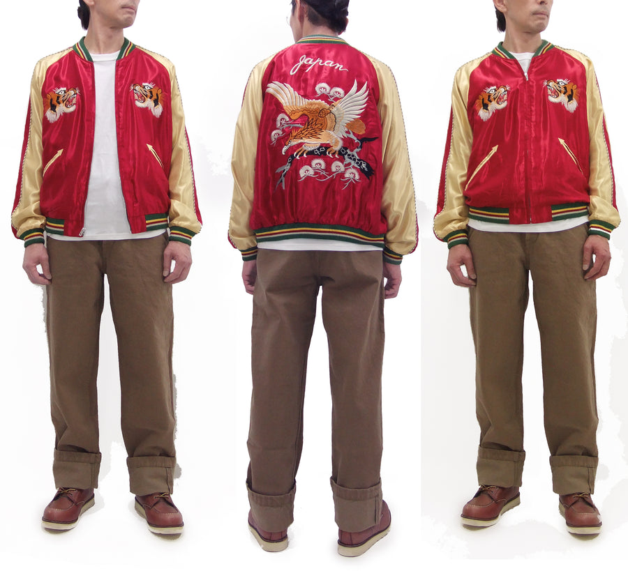 Tailor Toyo Sukajan Jacket TT15790 - Men's Satin Reversible Embroidered Japanese Souvenir Jacket - TT15790-170 Eagle x Blue Tiger Wine x Silver